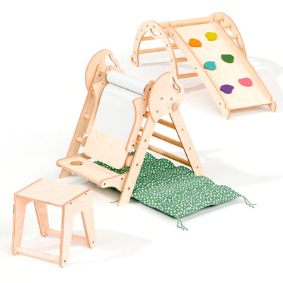 5-u-1 Montessori set za penjanje: trokutaste ljestve + luk za penjanje + daska za spuštanje + jastuk + Umjetnički dodatak (1 – 3 god.)