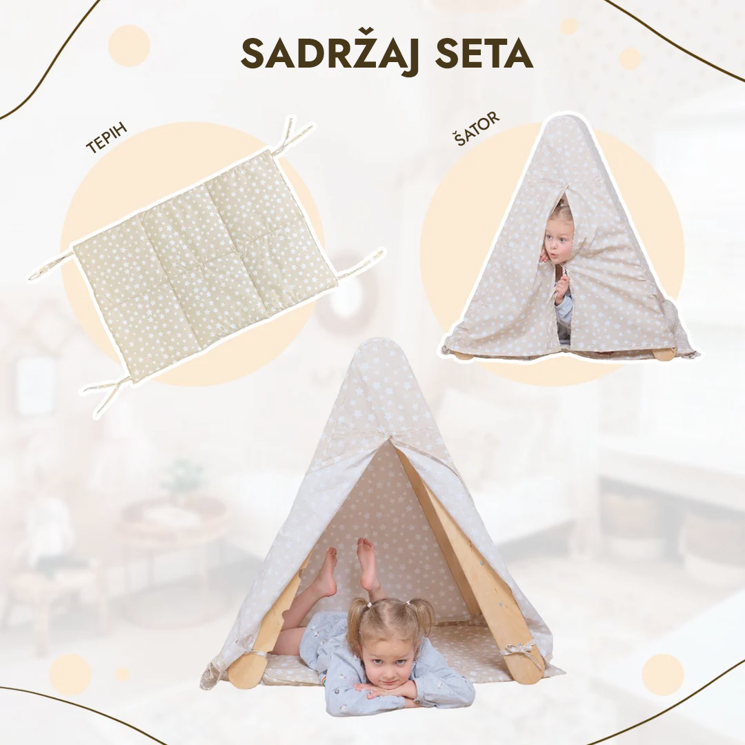 Pokrov u obliku šatora za igru s prostirkom za penjanje na trokutaste ljestve