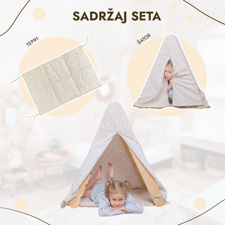 Pokrov u obliku šatora za igru s prostirkom za penjanje na trokutaste ljestve