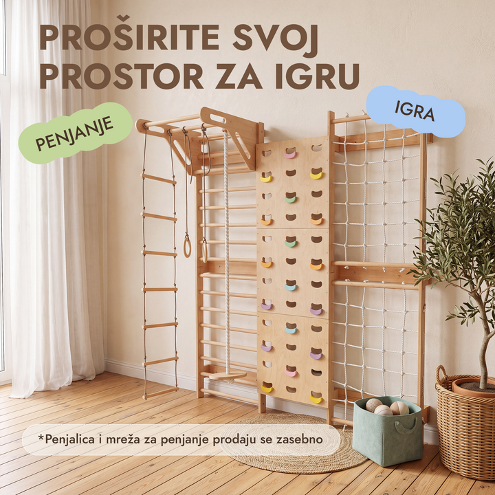 5-in-1 Švedske ljestve za djecu s prečkom i ljuljačkama 3u1