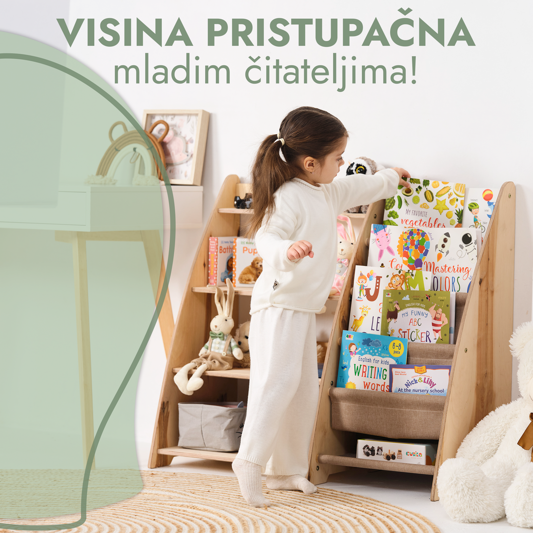 2-u-1 Montessori polica za knjigu i igračke za malu djecu