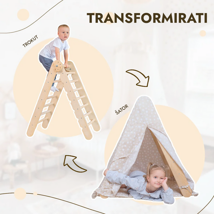 Pokrov u obliku šatora za igru s prostirkom za penjanje na trokutaste ljestve