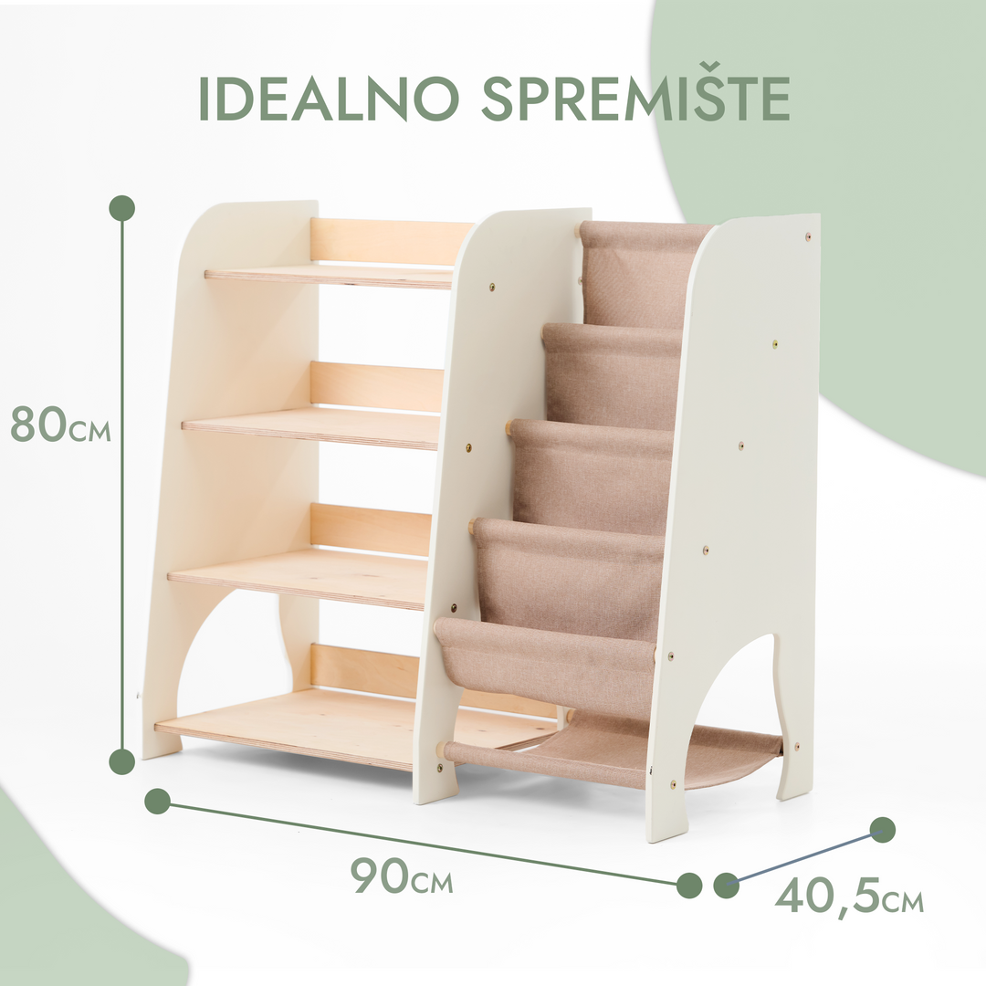 Drvene 2-u-1 Montessori police: police za knjige i igračke