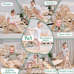 4-u-1 Montessori Penjalica za Djecu: Pikler Trokut + Luk za Penjanje + Tobogan + Jastuk – Slonovača (1–3 god.)