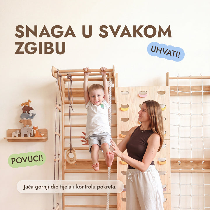 7-in-1 Stijena za penjanje za djecu: ljestve, mreža, prečka i ljuljačke 3u1