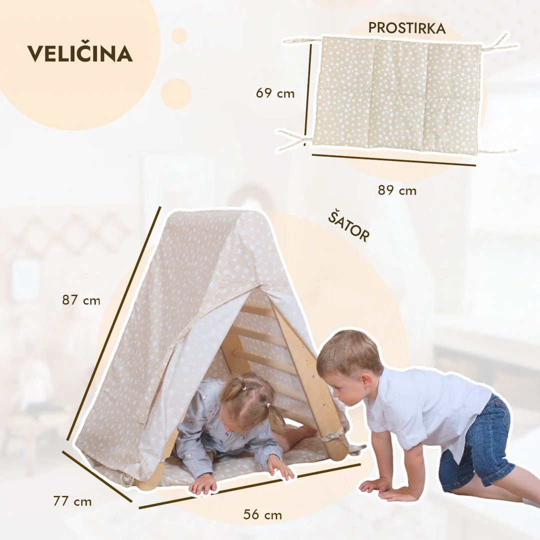Pokrov u obliku šatora za igru s prostirkom za penjanje na trokutaste ljestve