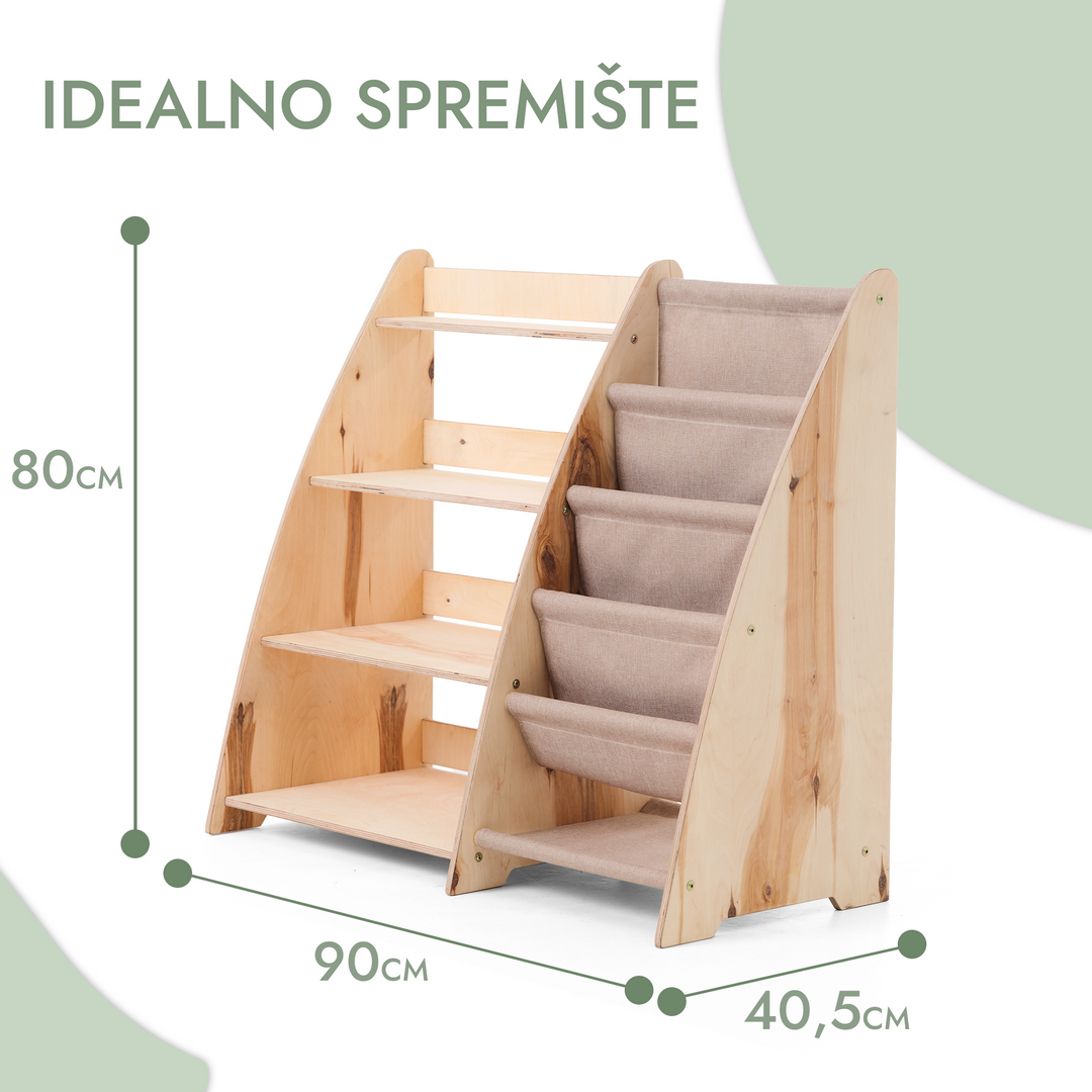 2-u-1 Montessori polica za knjigu i igračke za malu djecu