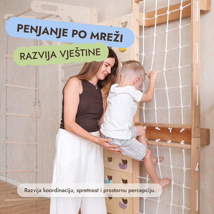 Dodatak za švedske ljestve: stijena za penjanje i mreža