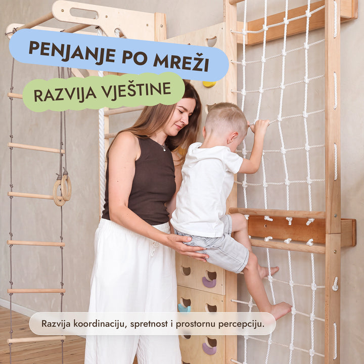 7-in-1 Stijena za penjanje za djecu: ljestve, mreža, prečka i ljuljačke 3u1