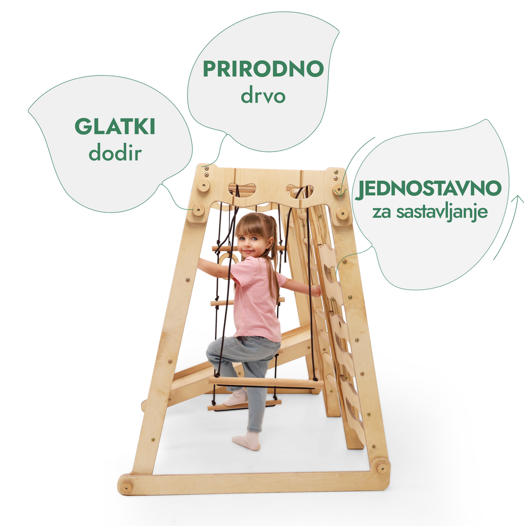 6-u-1 unutarnja džungla za malu djecu: igralište + ljuljačke + tobogan + uže + stepenice