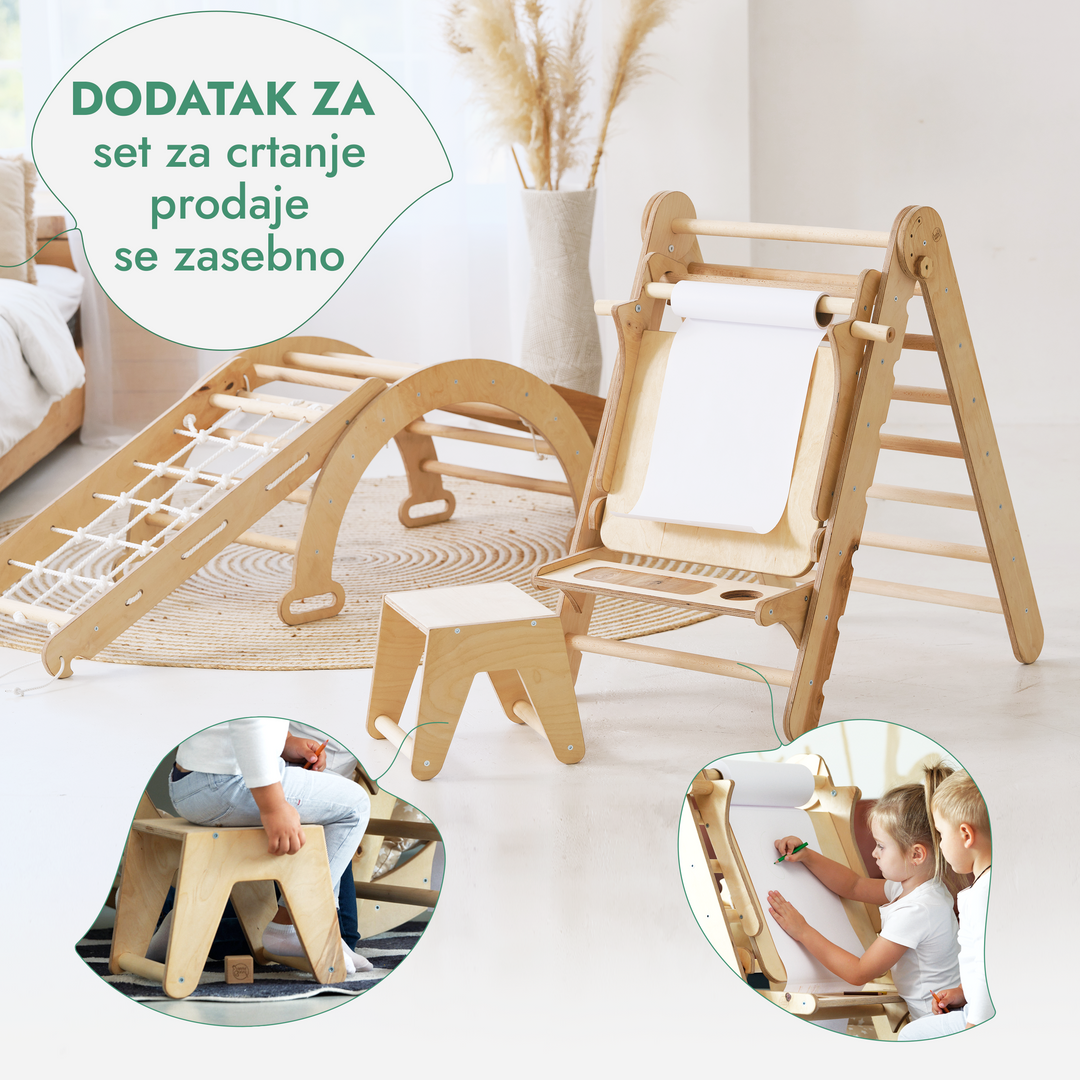 4-u-1 Montessori set za penjanje: Trokutaste ljestve + Luk za penjanje + Daska za spuštanje + Mreža