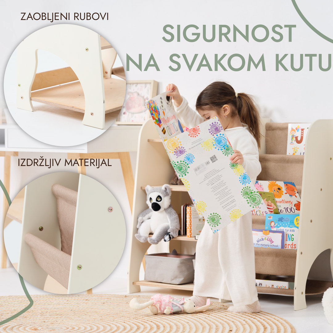 Drvene 2-u-1 Montessori police: police za knjige i igračke