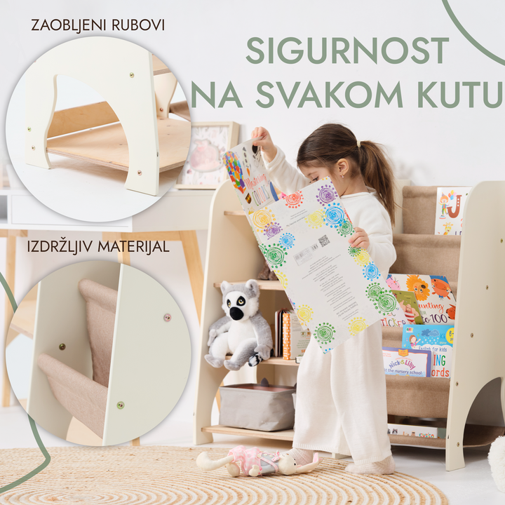 Drvene 2-u-1 Montessori police: police za knjige i igračke