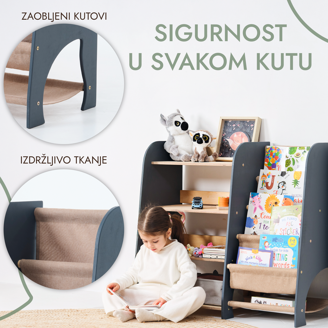 Drvene 2-u-1 Montessori police: police za knjige i igračke