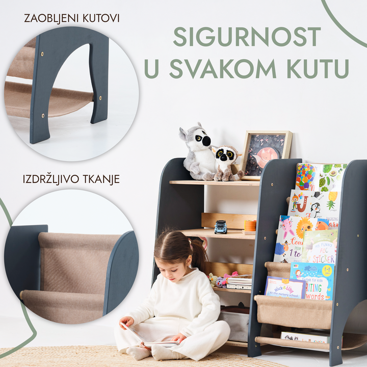 Drvene 2-u-1 Montessori police: police za knjige i igračke