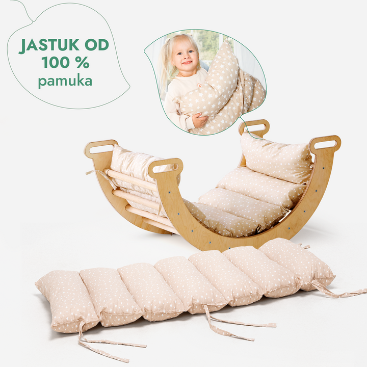 4-u-1 Montessori set za penjanje: Trokutaste ljestve + Luk za penjanje + Daska za spuštanje i Jastuk