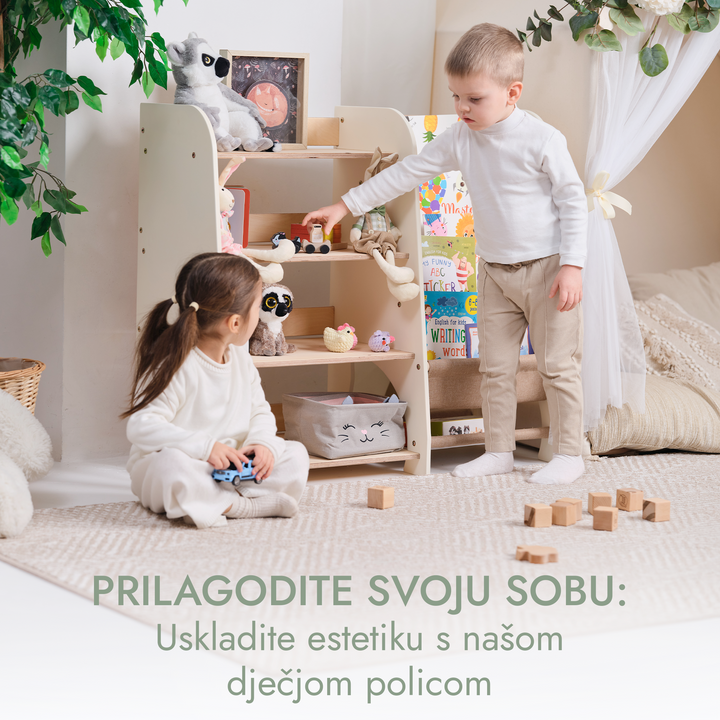 Drvene 2-u-1 Montessori police: police za knjige i igračke