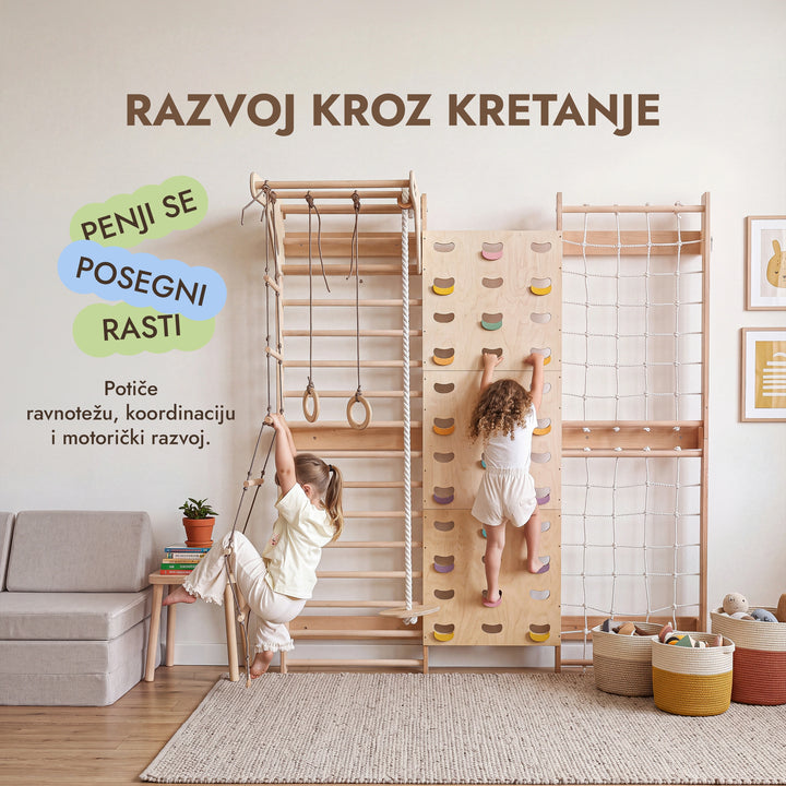 7-in-1 Stijena za penjanje za djecu: ljestve, mreža, prečka i ljuljačke 3u1
