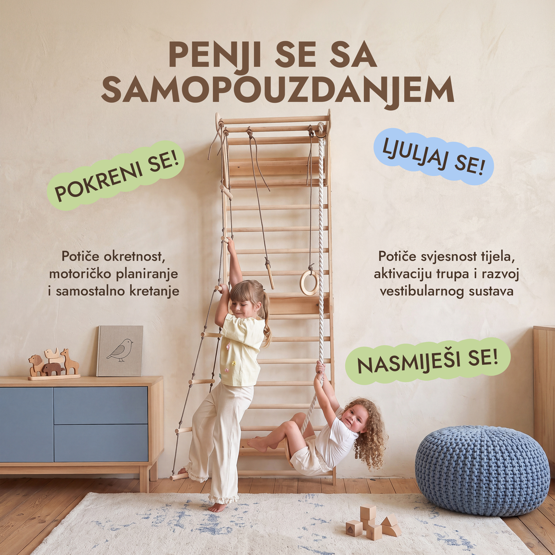 5-in-1 Švedske ljestve za djecu s prečkom i ljuljačkama 3u1