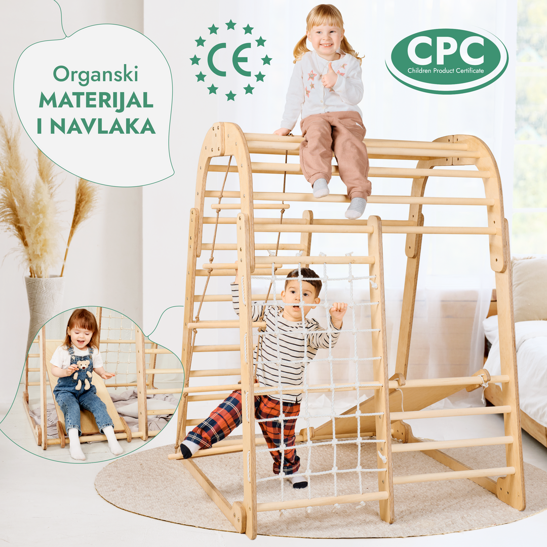 Unutarnje dječje igralište za malu djecu – 6-u-1 Dječje igralište + Set ljuljački + Daska za spuštanje