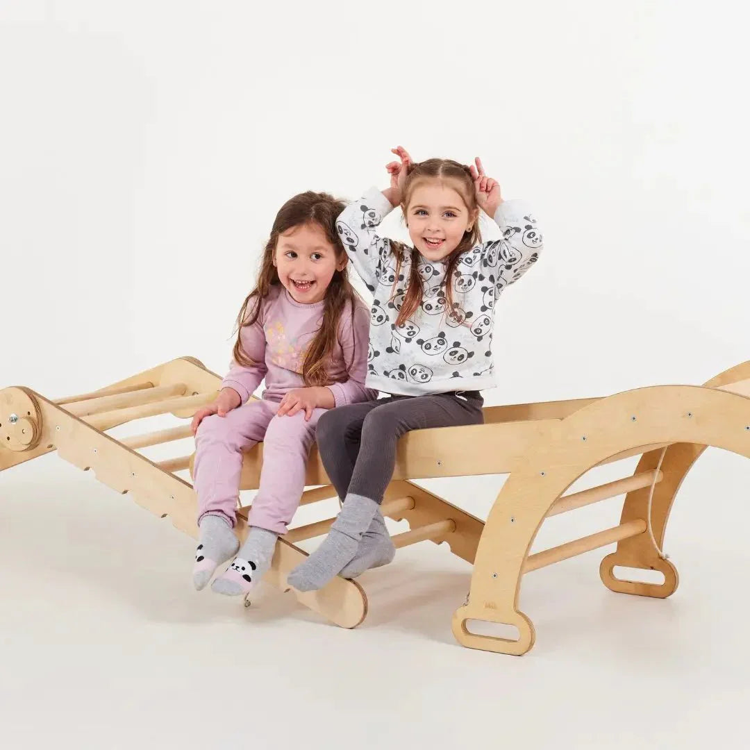 5-u-1 Montessori set za penjanje: Trokutaste ljestve + Luk za penjanje + Daska za spuštanje + Mreža za penjanje + Umjetnički dodatak