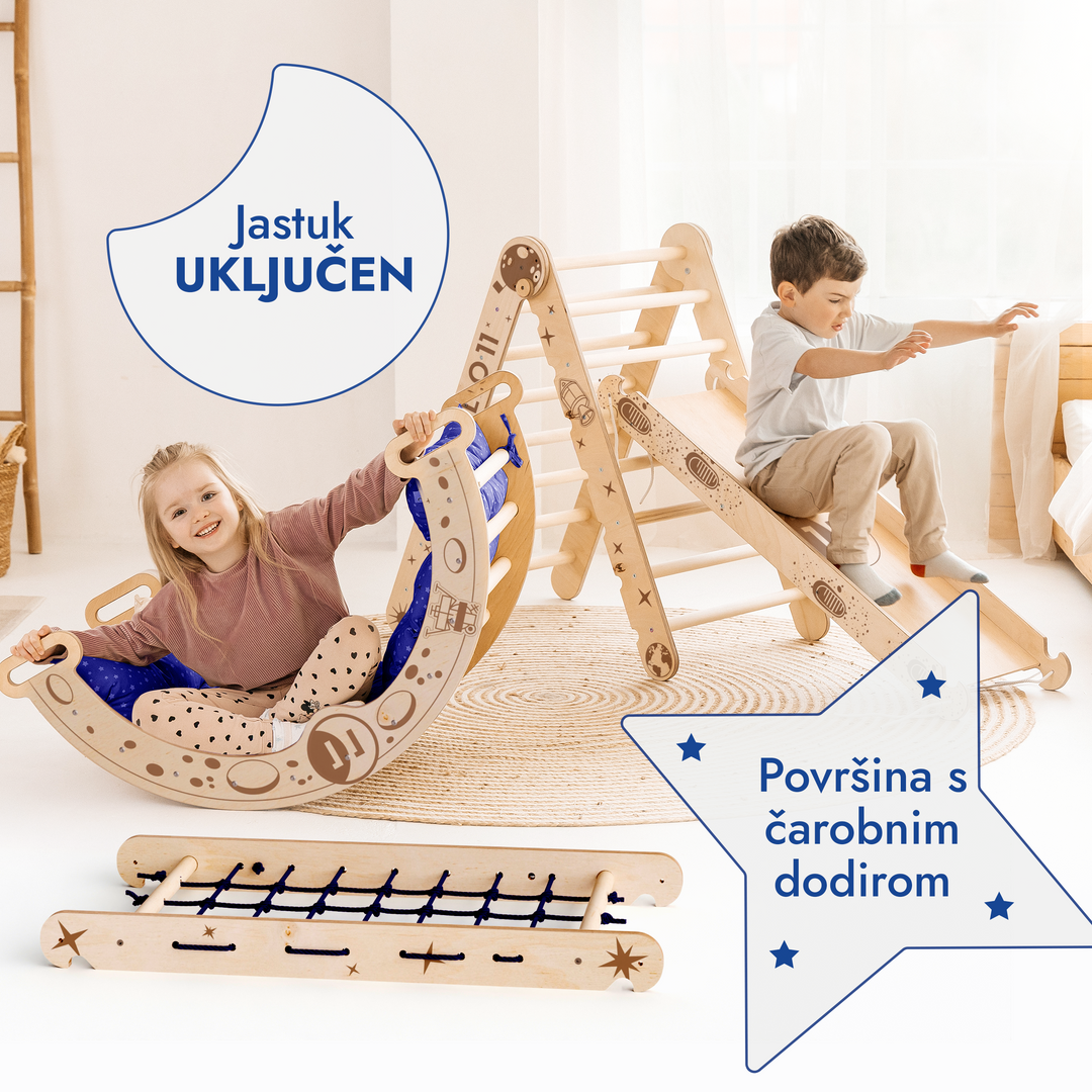 5-u-1 set za penjanje Apollo: Piklerov trokut, mreža, luk, daska za spuštanje i jastuk za male astronaute