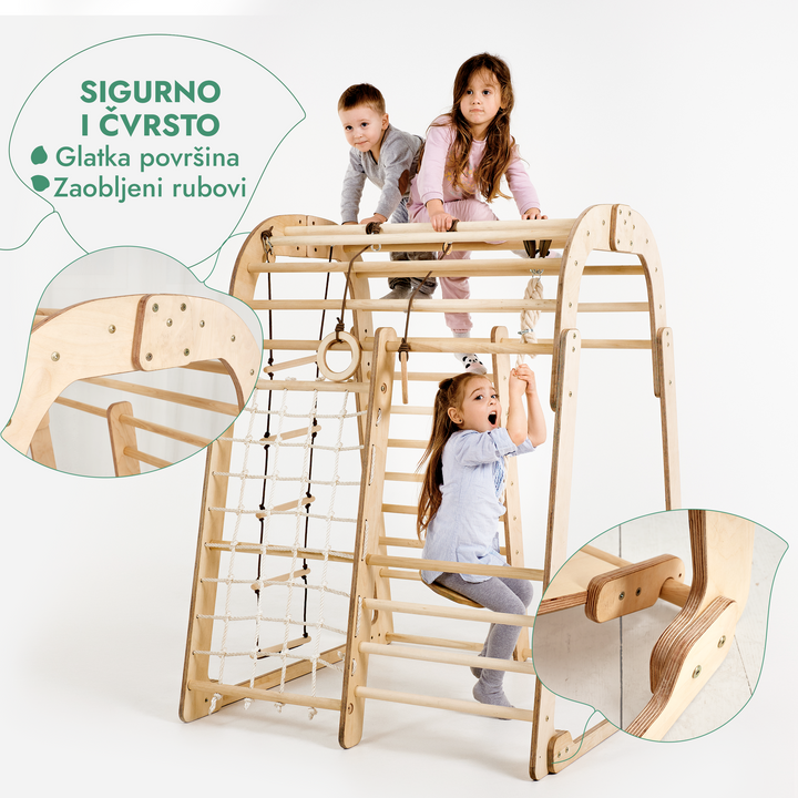 Unutarnje dječje igralište za malu djecu – 6-u-1 Dječje igralište + Set ljuljački + Daska za spuštanje
