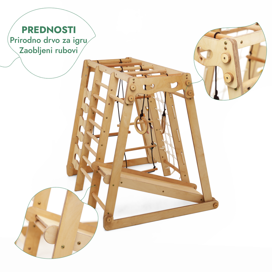 6-u-1 unutarnja džungla za malu djecu: igralište + ljuljačke + tobogan + uže + stepenice