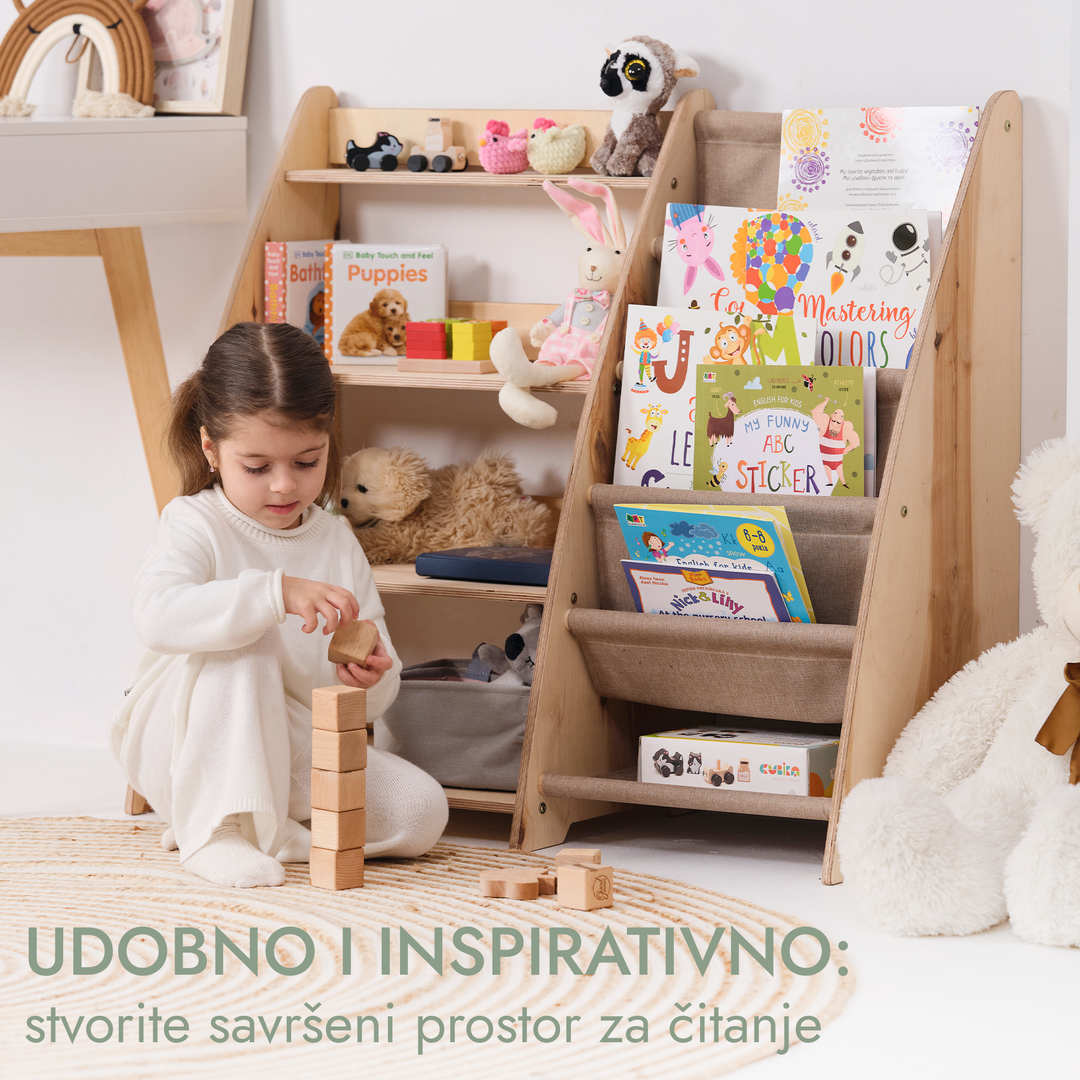 2-u-1 Montessori polica za knjigu i igračke za malu djecu