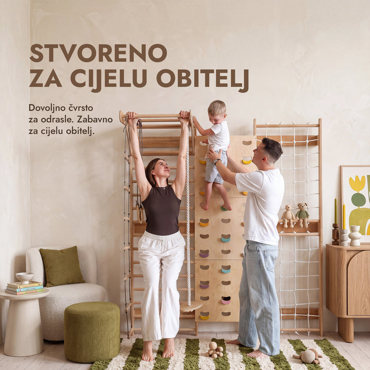 7-in-1 Stijena za penjanje za djecu: ljestve, mreža, prečka i ljuljačke 3u1