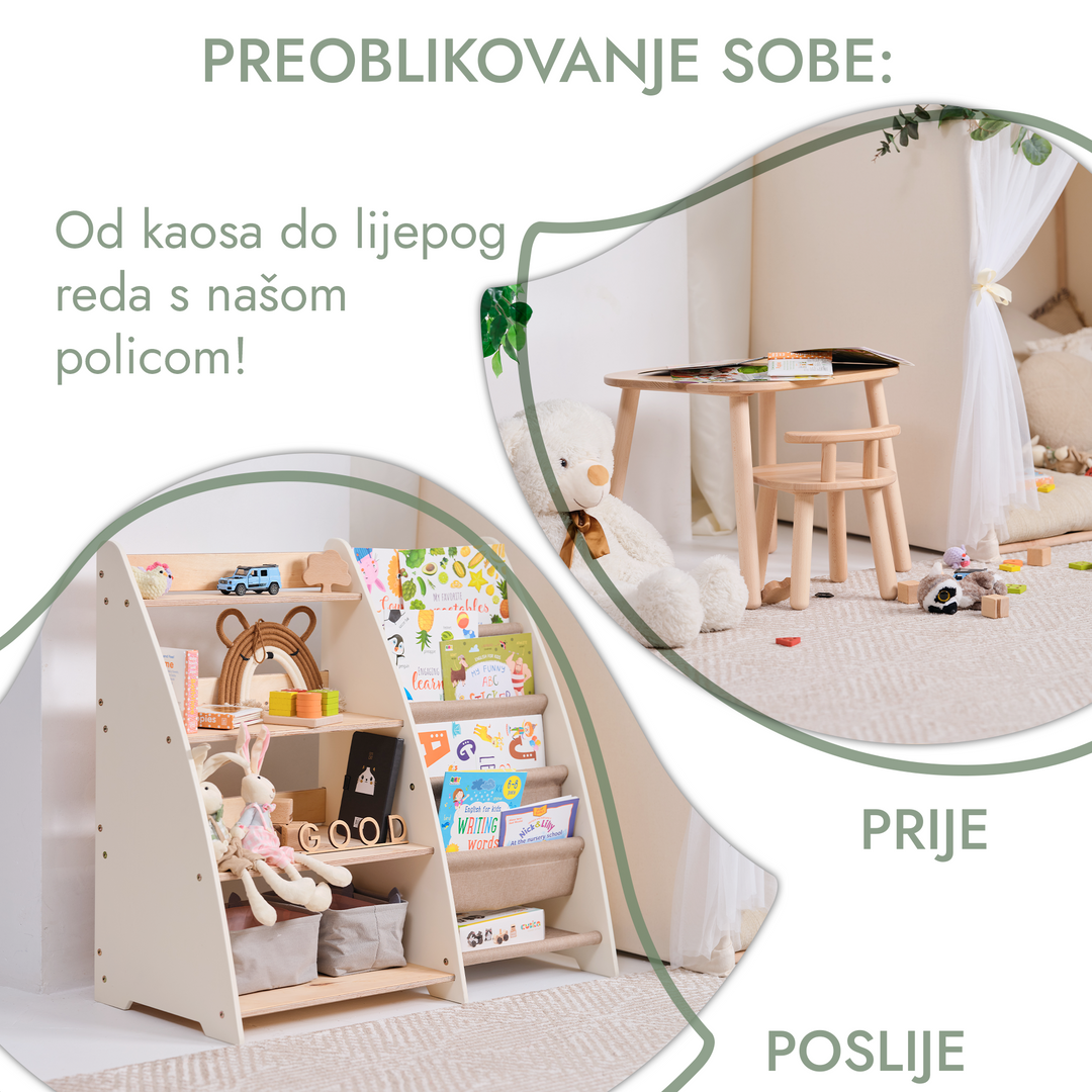 2-u-1 Montessori polica za knjigu i igračke za malu djecu