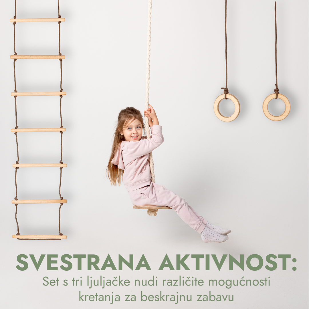 3-u-1 Ljuljačka i set za penjanje: Ljestve od užeta, Karike za vježbanje i Ljuljačka s Diskom