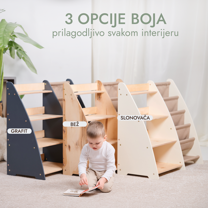 2-u-1 Montessori polica za knjigu i igračke za malu djecu