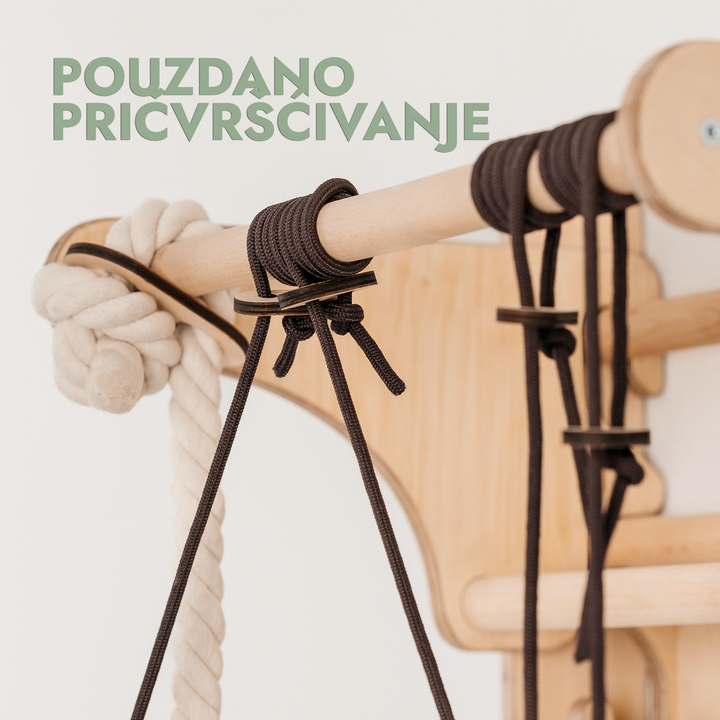Drveni švedski zid / Ljestve za penjanje za djecu + Set ljuljački + Klizna ploča + Dodatak za umjetnost
