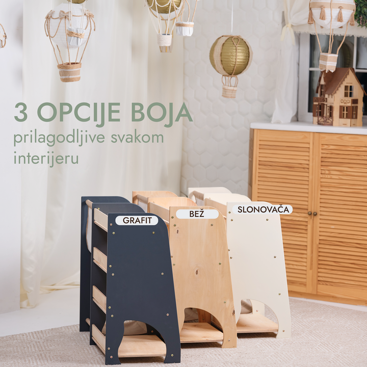 Drvene 2-u-1 Montessori police: police za knjige i igračke