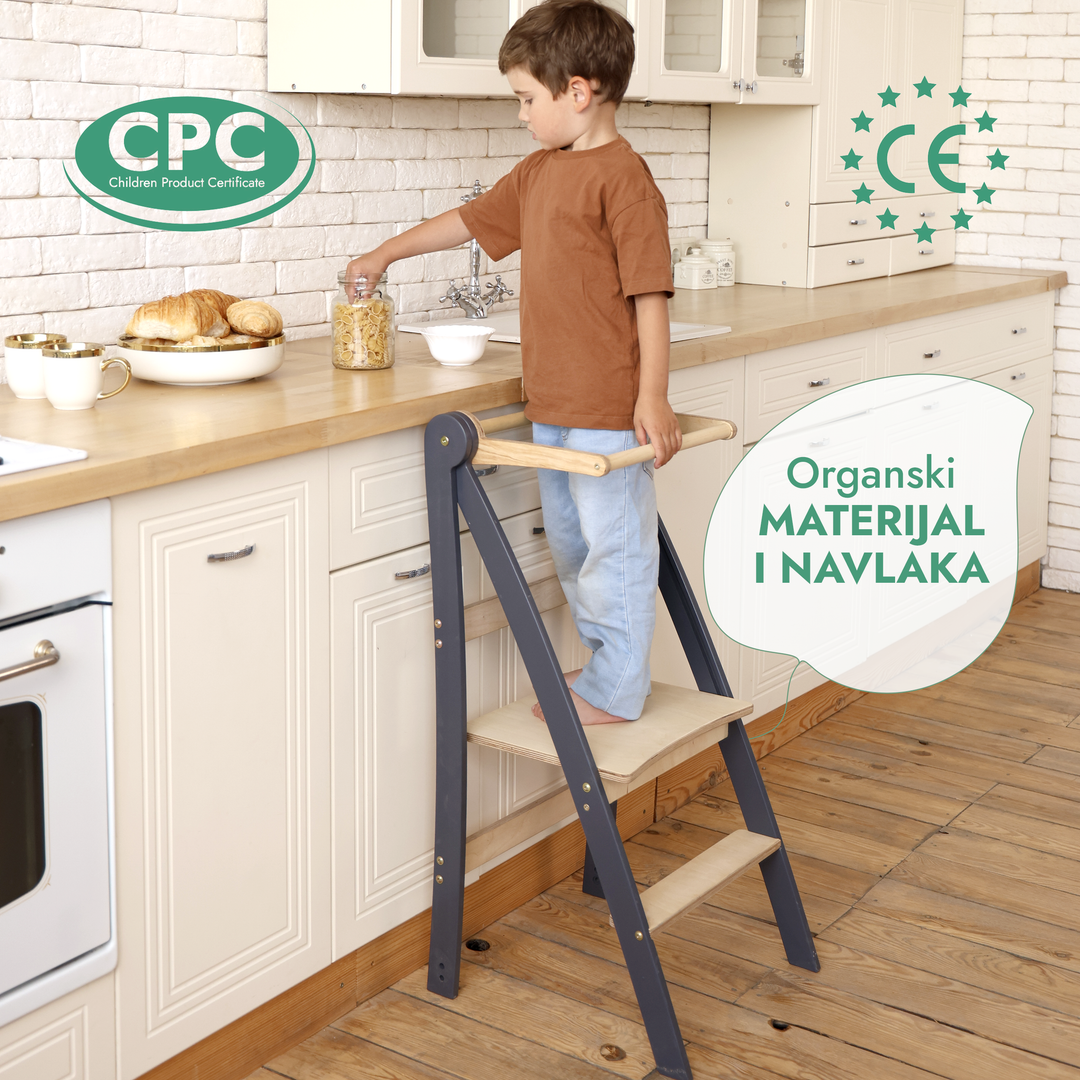 Učni toranj za malčice: Pomoćnik u kuhinji za djecu - Grafit