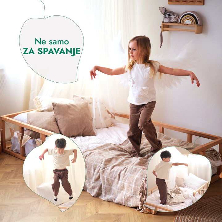 Okvir za Montessori Podni Krevet za malu Djecu s Ogradom