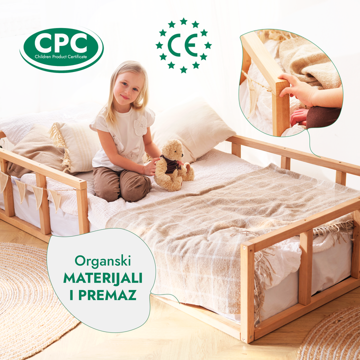 Okvir za Montessori Podni Krevet za malu Djecu s Ogradom