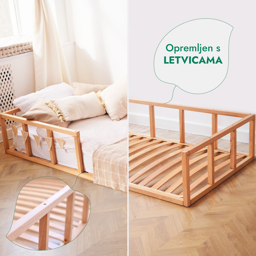 Okvir za Montessori Podni Krevet za malu Djecu s Ogradom