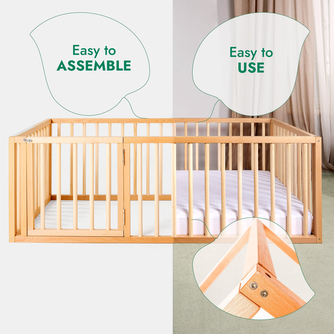 Okvir za Montessori Podni Krevet za malu Djecu s Ogradom