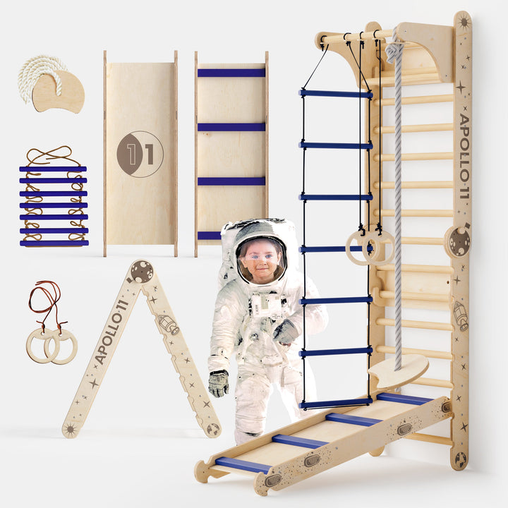 Švedske ljestve / ljestve za penjanje Apollo za male astronaute + set mjesečevih ljuljački + daska za spuštanje