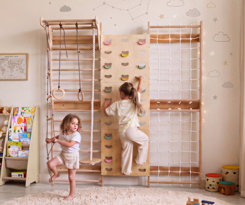 7-in-1 Stijena za penjanje za djecu: ljestve, mreža, prečka i ljuljačke 3u1