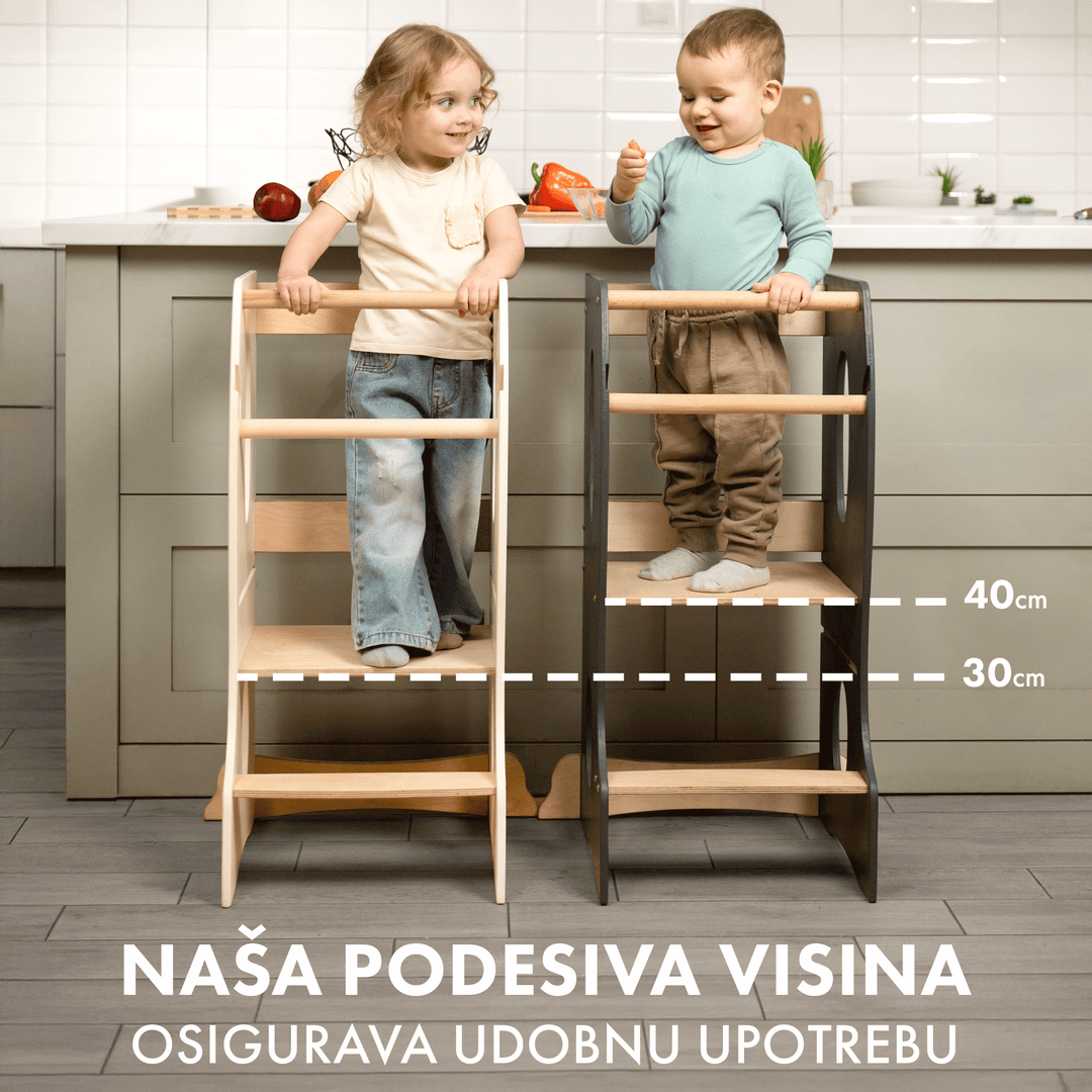 Montessori toranj za učenje: pomagač u kuhinji – siva boja
