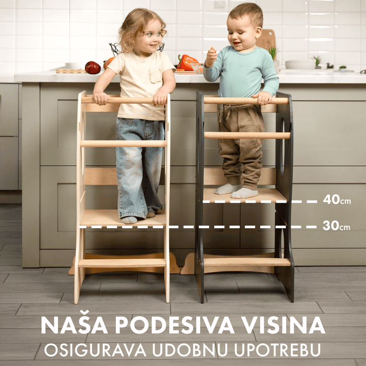 Montessori toranj za učenje: pomagač u kuhinji – siva boja