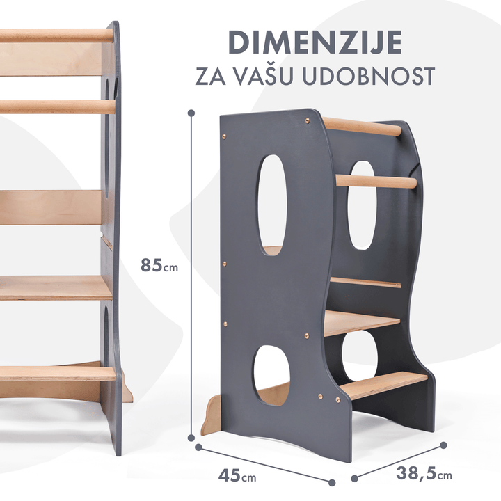 Montessori toranj za učenje: pomagač u kuhinji – siva boja