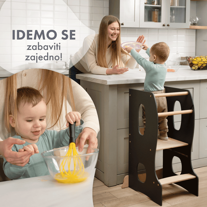 Montessori toranj za učenje: pomagač u kuhinji – siva boja