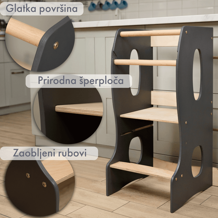 Montessori toranj za učenje: pomagač u kuhinji – siva boja