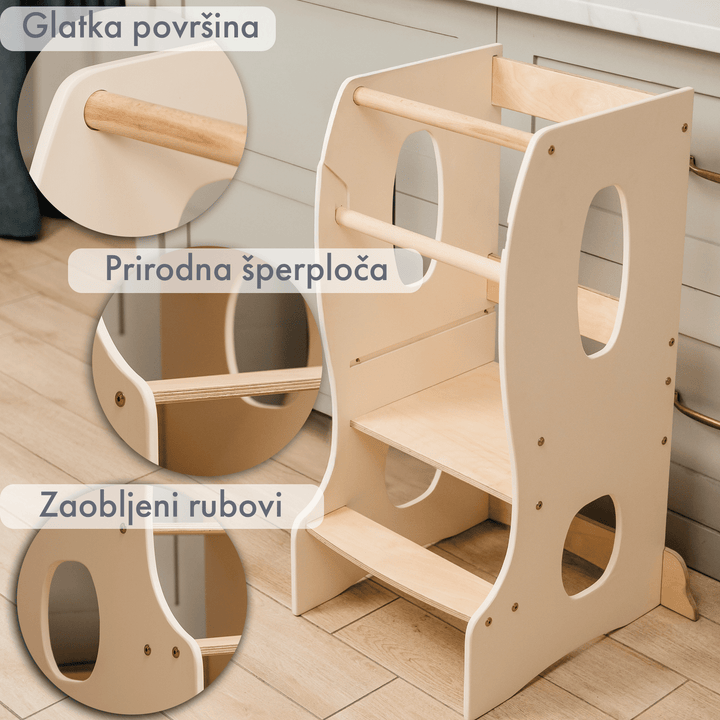 Montessori toranj za učenje: pomagač u kuhinji – boja bjelokosti