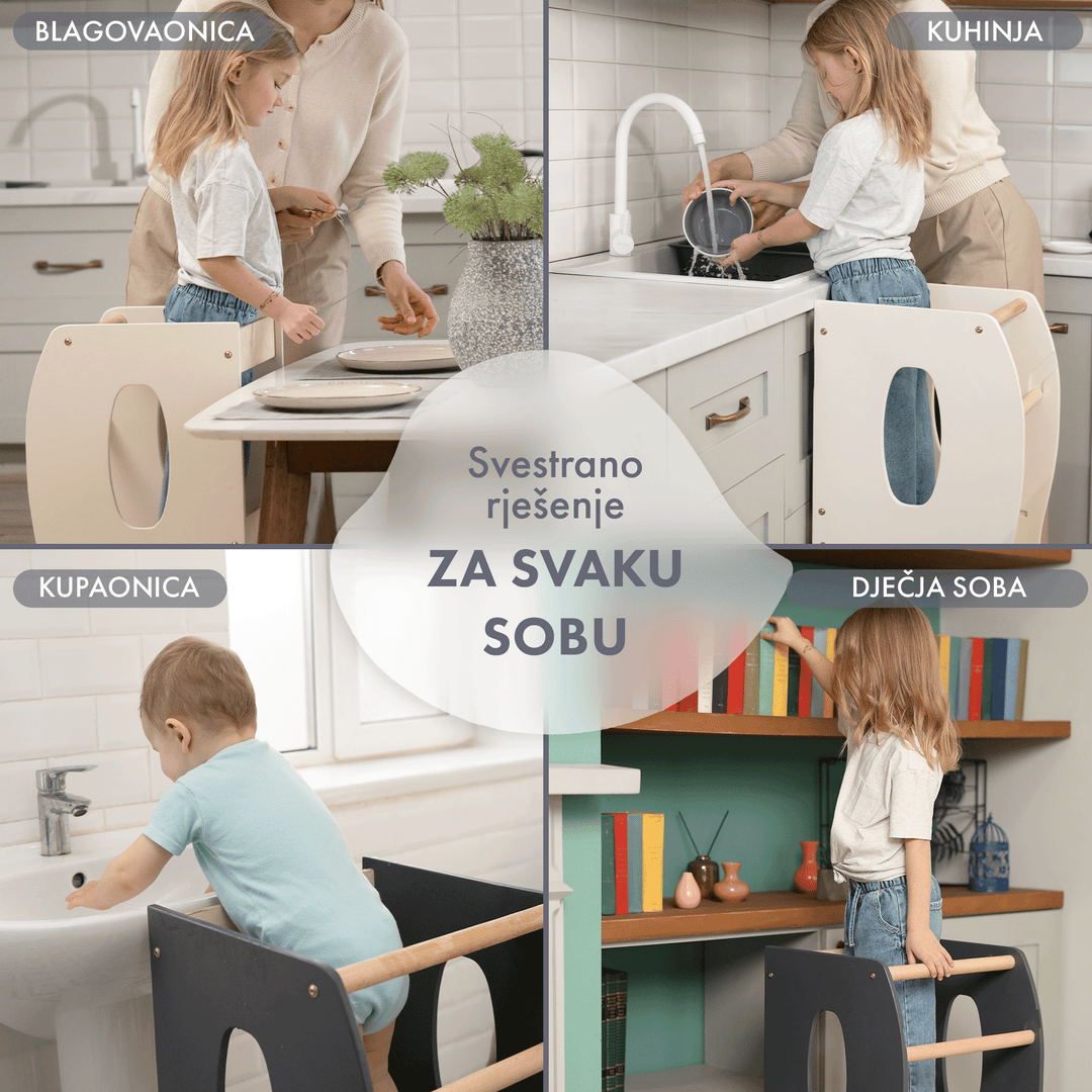 Montessori toranj za učenje: pomagač u kuhinji – boja bjelokosti