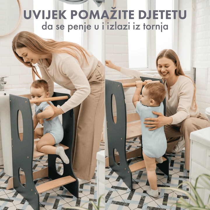 Montessori toranj za učenje: pomagač u kuhinji – siva boja